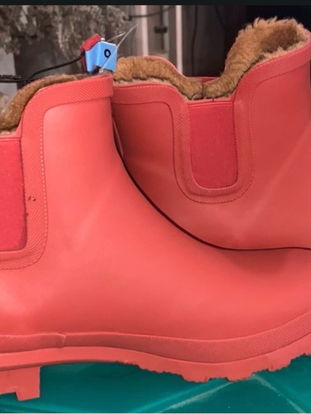 chooka Coral Red Fleece-Lined Chelsea Rain Boots